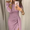 Casual Jurken Fad11 Glanzende Jurk Vrouwen Off Schouder Party Vrouwelijke Peplum Lente Elegante vrouwen Bodycon Vestidos Nice327v