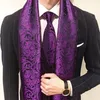 Scarves Fashion Men Scarf Purple Jacquard Paisley 100% Silk Tie Autumn Winter Casual Business Suit Shirt Set Barry Wang1267P