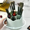 Förvaringslådor som roterar makeupborstehållare med lock -byrå dammtät kosmetisk arrangör av skrivbordsläppstiftboxpennor