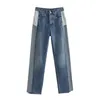 Pantalones para mujer XNWMNZ Moda 2023 Jeans rectos Mujeres Vintage Mediados de cintura Asimétrico Dobladillo deshilachado Versátil Mujer