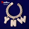 Nombre personalizado, letras Baguette con pulsera de cadena cubana de 10MM, joyería de Hip Hop Rock de circón para hombre, letra reemplazable 200928231F