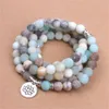 Bracelet pour femmes, brins de perles, perles d'amazonite givrées mates avec Lotus OM bouddha, charme Yoga 108, collier Mala Drop1239h