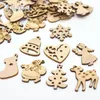 Christmas Decorations 50/100PCS DIY Natural Wooden Chip Santa Claus Tree Hanging Ornaments Pendant Snowman Xmas Decoration Cartoon Wood