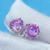 Passed Test 925 Sterling Silver 1CT 2CT Round Pink Moissanite Diamond Earrings Studs for Men Women Nice Gift for Friends