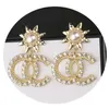Plaqué or 18 carats Marque de luxe Designers Double Lettres Stud Dangle Hoop Géométrique Femmes Tournesol Gland Cristal Strass Perle E2229