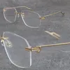Senaste modemetall Stora fyrkantiga Rimless Frames Women T01130 Sun Glasses Men lyxskydd Kör Fashion Optical Frame Desi263e
