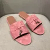 LPPIANA Summer Charms slides embellished suede slippers Luxe sandals shoes Genuine leather open toes casual flats for women Luxury Designers factory footwear