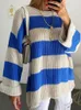 Maglioni da donna Autunno Inverno Maglione Moda Stripe Oneck Pullover a maniche lunghe Top Casual Allentato Harem Felpa da donna coreana 231009