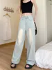 Damenjeans Alien Kitty 2023 Herbst breite Beinhosen Frauen Streetwear Tägliche gerade Denim Büro Dame Slim OL Mode Chic Lose