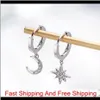 Star Moon Asymmetrical 925 Sterling Silver Cubic Zirconia Hoop örhängen för kvinnor Fashion CZ Circle Ear Ring Earings Jewelry267i