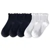 Femmes chaussettes 5 paires noir blanc décontracté mode froufrous à volants court Tube goutte