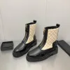 Chanells Boots Craft dames chanellies enkel elektrisch borduurwerk chaannel elegante mode echt leer lage hiel korte laarzen