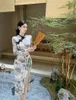 Sıradan elbiseler Anese Streetwearmaxi ES Kadınlar için RSVPPAP Yetkilileri Video Retro Çin Cumhuriyet tarzı Cheongsam mesh Çiçek Baskı