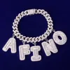 Nombre personalizado, letras Baguette con pulsera de cadena cubana de 10MM, joyería de Hip Hop Rock de circón para hombre, letra reemplazable 200928231F