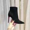 red-bottoms popular Trendy designer boots Sexy pointy heels for women Short Booties Dress Ankle Boot Heels Luxury Reds Soles Heel Women Pumps Turela winter botie