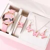 Montres-bracelets 6PCS Set Femmes Papillon Cadran Montre Marque Design Femme Horloge Rose Bande En Cuir Dames Montres Mode Casual Quartz