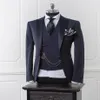 Navy Blue Men Blazer Business Modern Men Pak met broek Slim Fit Wedding Suits For Men Prom Formal Jacket Tuxedo Costume Custom 3288K