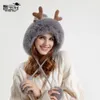 9991 New Deer Horn Sticked Wool Plush Ear Protector Cap Korean Edition Three Hair Ball Thighted Warm Hat Children Children