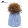 Pearl Wool Beanies Women Real Natural Fur Pom Poms Fashion Pearl Sticked Hat Girls Female Beanie Cap Pompom Winter Hat For Women304o