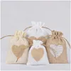 Cadeaupapier Kleine Jute Hart Cadeauzakjes Met Dstring Doek Gunstzakjes Voor Bruiloft Douche Feest Kerstmis Valentijnsdag Diy Craft Ho Otwsq