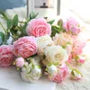 Fleurs décoratives 3 fourchettes roses blanches artificielles pivoine pour la décoration de la maison soie fausse flore fête mariage mariée fausse fleur