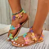 Sandals Women's Boho Colorful Butterfly Flat Fashion Open Toe Anti-skid Loop Shoes Casual Summer