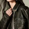 Women's Jackets Bow Y2k Motorcycle PU Leather Jacket Female Autumn Fashion Zipper Polo neck Sweet Cool Personal Street Vintage Oversize Coat Top 231009