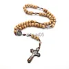 Pendant Necklaces Natural Pine Jesus Cross Pendant Necklace Catholic Rosary Christian Religious Cross Exorcism Necklace Hand-woven Vintage Jewelry x1009