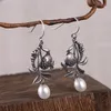 Dangle Earrings FNJ 925 Silver Vintage Fish For Women Jewelry S925 Sterling Drop Earring Natural Freshwater Pearl