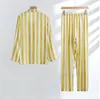 Kvinnors sömnkläder rand tryckt flerfärgade bomullsbyxor Pyjamas kostym för par mäns och lösa långärmade pijama kläder