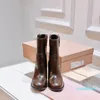 Botas de tobillo de cuero de becerro marrón Tacones de punta redonda Diseñador de lujo Mujeres casuales Zapatos de moda calzado de fábrica