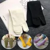 Women Socks 1 Pair Unisex Mid Tube Solid Color Split Toe Cotton Two-Toed Sandal Medium Flip Flop