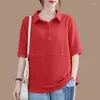 Women's T Shirts Clothing 2023 Summer Simple Casual Streetwear Overdimensionerade Polo Collar T-shirts Solid Color Short Sleeve Tops Y2K Camisetas