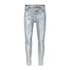 Jeans pour hommes 2023 Arrivée Fashion Street Black Skinny Distressed Design unique Peinture Pantalon en denim bleu clair pour hommes