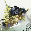 Decorative Flowers Retro Rose Artificial Peony Bride Bouque DIY For Autumn Wedding Home Room Table Vase Decoration Accessories Fake Flower