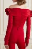 Kadın Ceketleri 2023 Kırmızı Siyah Kısa Omuz Omuz Streç Seksi Pileli Out Çiçek Üst Uzun Kollu Ceket