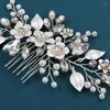 Hair Clips Luxury Exquisite Handmade Bridal Comb Pearl Rhinestone Alloy Flower Crystal Women Accessories Prom Travel Wear Gift