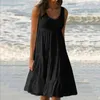 Vestidos casuais mulheres casual o pescoço sem mangas babados feminino mini vestido boho sólido oversized solto praia sundress verão vestidos