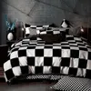 Ensembles de literie Noir et blanc ensemble grille treillis linge de lit Simple été ensembles de couette couverture King Size couette reine double chambre luxe 231009