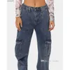 Retail Womens Denim Cargo Pants Jeans Y2k High midja klassiska fickbyxor breda ben pojkvän jeans byxor