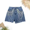 Kvinnors shorts ekoin modedesign Pearl Chain Diamond Tassel Denim Hight midja mager jeans streetwear sommarbotten kvinnor trasa