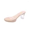 Chaussures de robe Pantoufle transparente Femme Summer Wear 2023 Talons hauts Joker Fairy Wind Sandales épaisses et pantoufles grande taille.