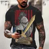 Herren-T-Shirts, Samurai-Muster, Tempelritter, 3D-Druck, T-Shirt, Retro-Stil der europäischen und amerikanischen Straße, kurzärmeliges Hemd, Herrenoberteile, T-Shirts