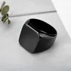 Stainless Steel Smooth titanium band rings square shape Size 7 8 9 10 11 12 Mens Ring Fashion Black Gold Silver Jewelry 3 colors230t