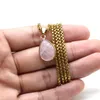 Pingente colares de pedra natural colar gota de água rosa quartzo ametista link corrente cura cristal charme para mulheres 60cm