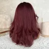 Brasiliansk kort bob klippt spets fram peruk för svarta kvinnor vinröd korta peruker naturlig våg med babyhår syntetisk frontal peruk