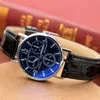 Montres-bracelets de luxe pour hommes, bracelet en cuir à Six broches, numérique, ceinture en verre bleu, Relogio Masculino