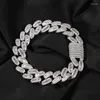 Charmarmband Hip Hop Claw Setting 3A CZ Stone Bling Iced Out 15mm Solid Round Cuban Miami Link Chain For Men Rapper Jewelry Gift