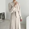 Vestidos casuais outono mancha sólida mulheres plissadas vestido coreano moda manga longa escritório senhora roupas 2023 lace-up uma peça robe