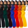 Ropa étnica Otoño Ropa africana para mujeres Moda Lace Patchwork Manga larga Mono recto Streetwear Sexy Party Playsuit general